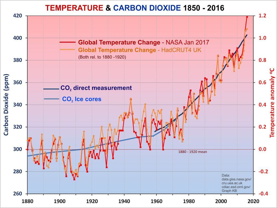 이산화탄소와 지구 평균온도 그래프