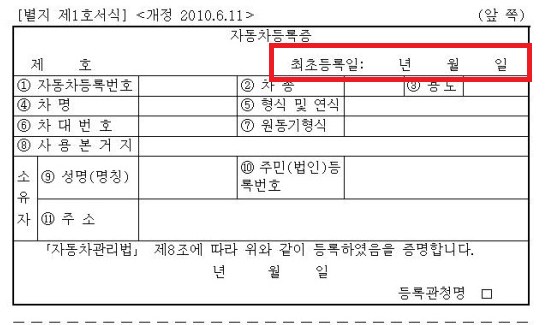 자동차등록증-앞면-최초등록일-연도-확인