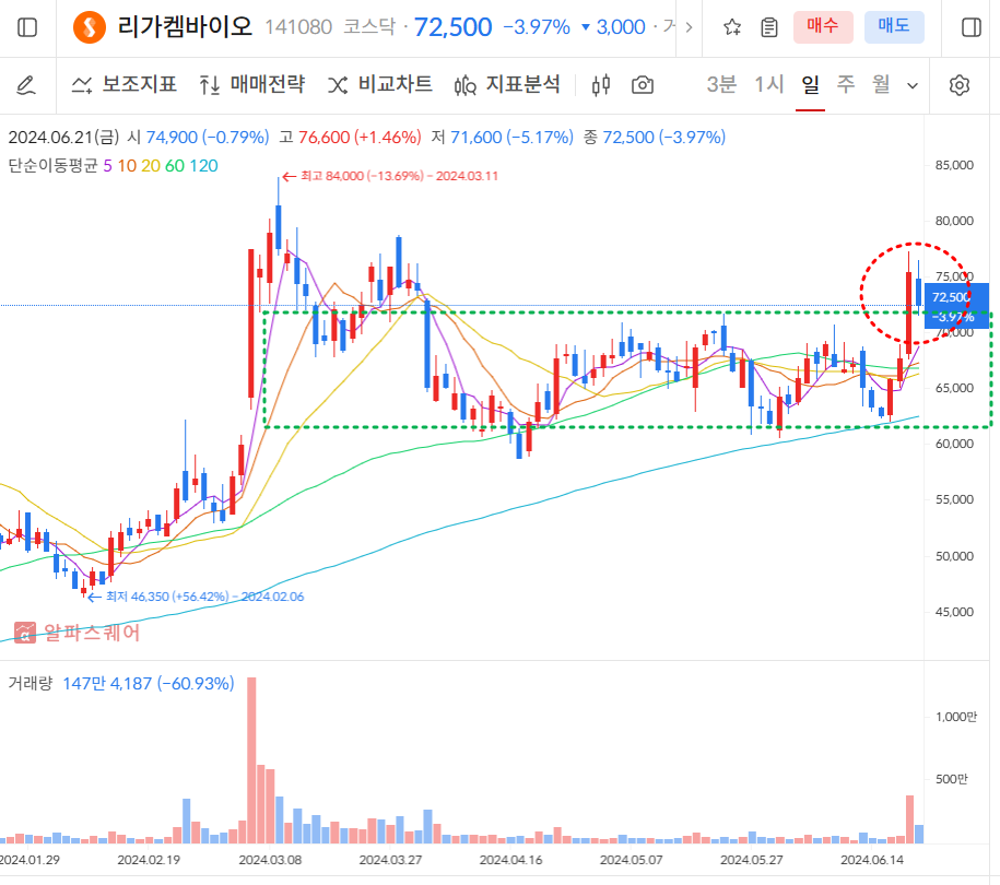 리가켐바이오 일봉차트