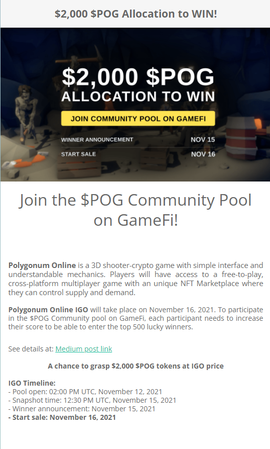  게임파이(GameFi), Polygonum(폴리고넘) $POG 화이트리스트 신청
