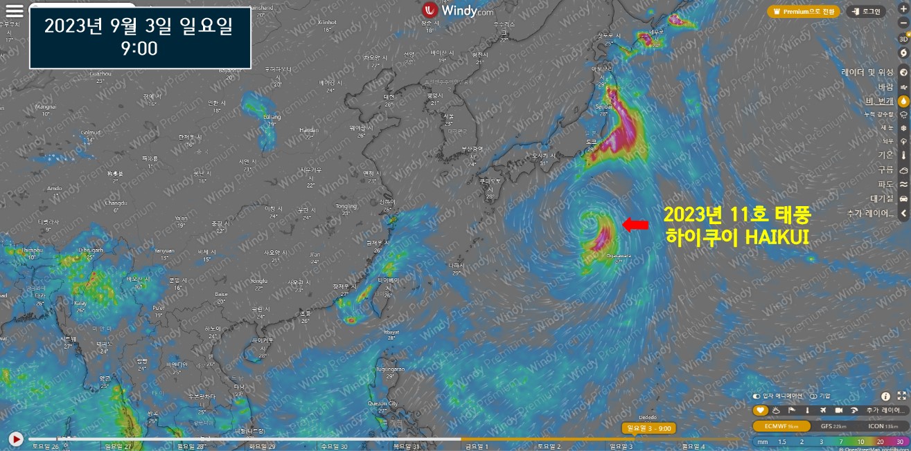 2023년 11호 태풍 하이쿠이(HAIKUI) 이동경로