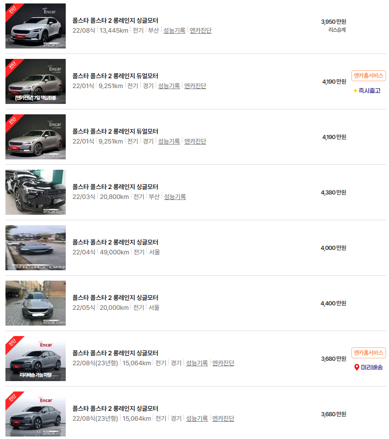 폴스타 2(22년~23년식) 중고차 가격