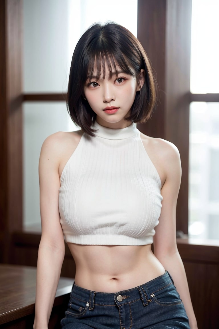  스테이블 디퓨젼으로 화이트 크롭티 입은 AI 여자 만들기