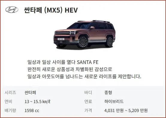 신형 싼타페 하이브리드 가격