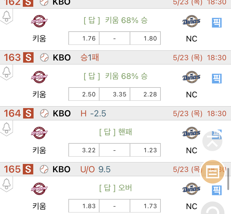 [진짜총판] 5월23일 키움 VS NC 야구분석