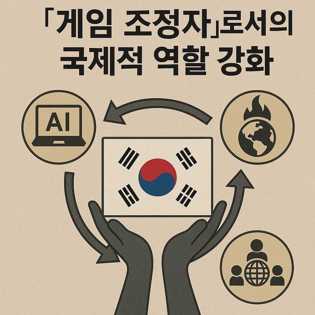 국제적 '게임 조정자'로서의 한국의 역할을 표현한 그림