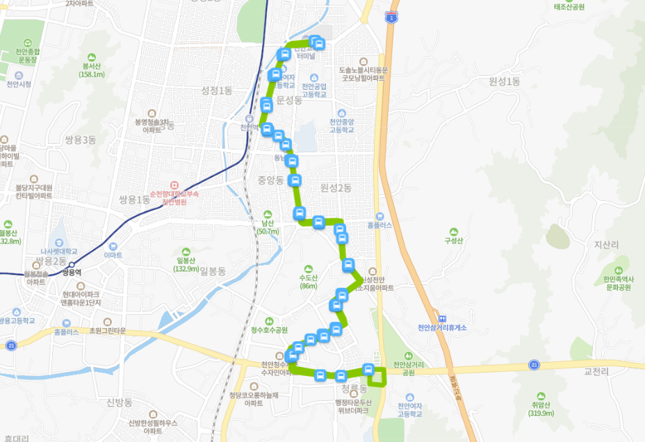  [시내]천안 71번 버스 노선, 시간표 : 천안종합버스터미널, 천안역, 법원, 검찰청
