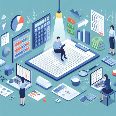 그래프와 표가 있는 데이터 분석 환경에서 책상에 앉아있는 사람입니다.