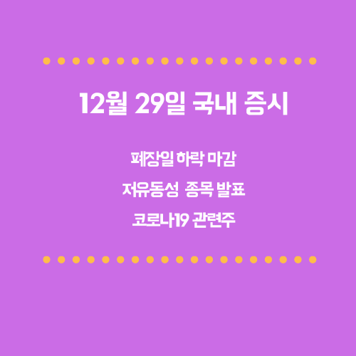 12월 29일 국내 증시