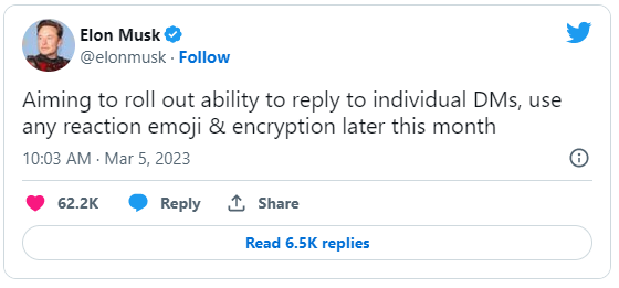 일론머스크의 트위터 암호화 DM 발표 내용