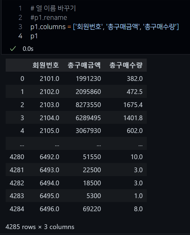 [Python] 파이썬 데이터프레임의 열 이름 바꾸는 방법 :: .rename, .columns