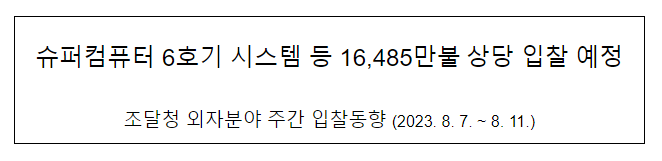  슈퍼컴퓨터 6호기 시스템 등 16,485만불 상당 입찰 예정