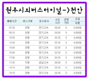 원주 시외버스터미널 시간표 예매 요금표_24