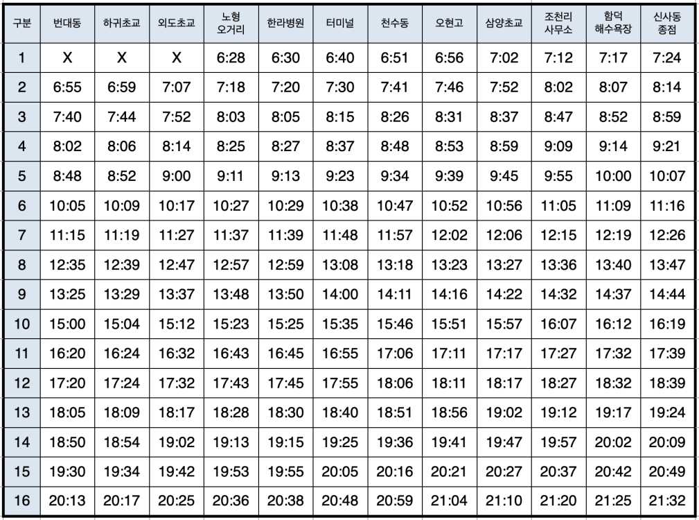 제주301번-버스시간표-평일