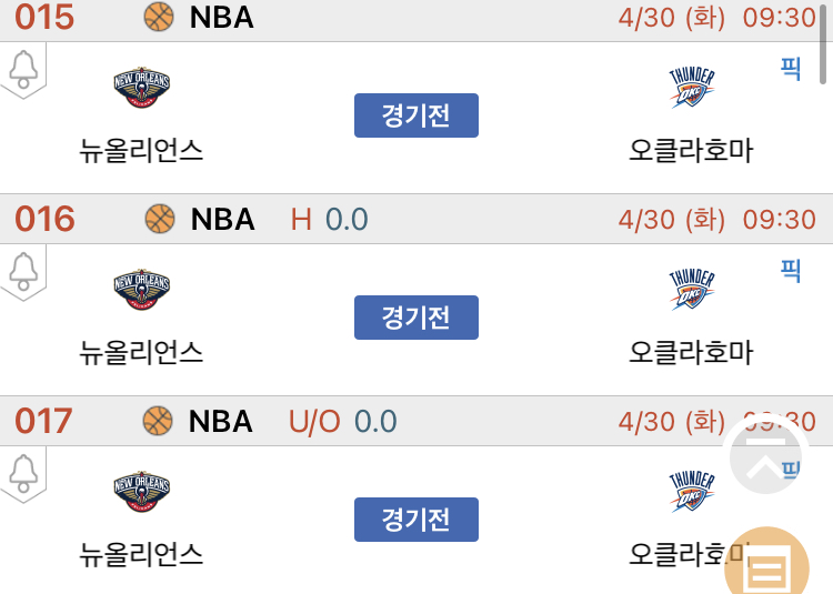 [진짜총판] 4월30일 뉴올리언스 VS 오클라호마 해외농구분석 NBA분석