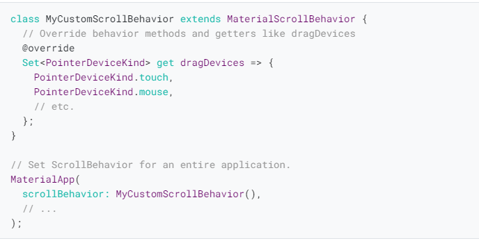 플러터 공식 홈페이지 스크롤 기능 관련 설명 이미지