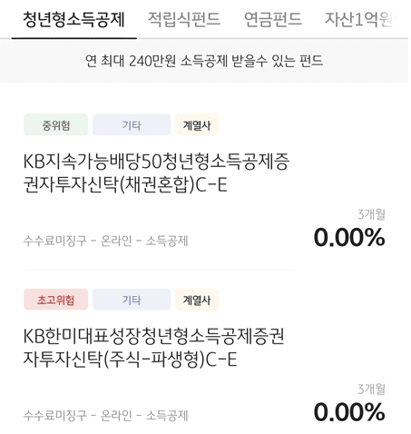 KB 청년형소득공제 펀드 종류