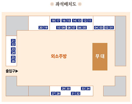 외소주방 수라상 행사 지정석 안내