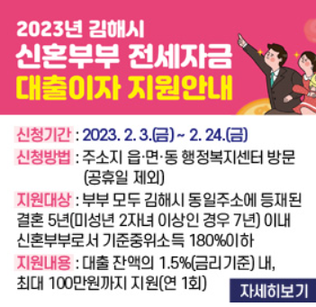  2023년 김해시 신혼부부 전세자금 대출이자 지원 / 지원 및 지원제외대상 및 신청방법