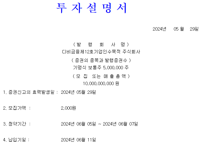 디비금융스팩12호 공모가