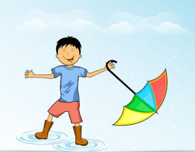 비오는 날 우산 들고 웃는 아이 그림