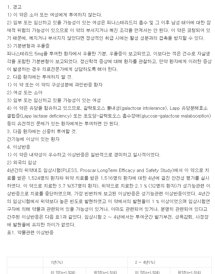 프로스카정-복용-주의사항