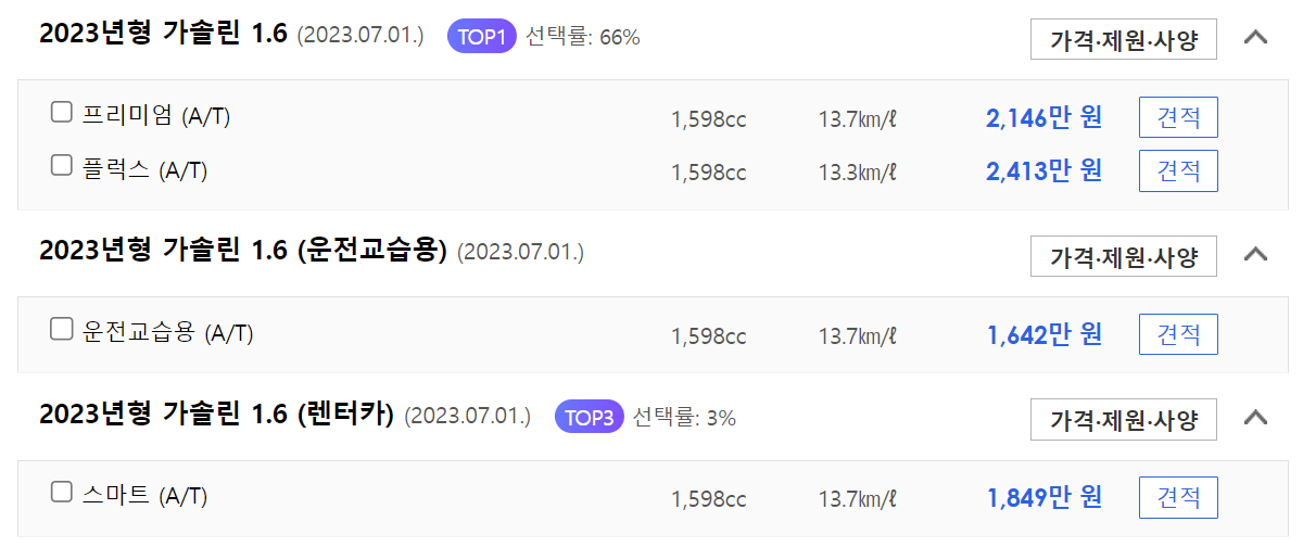 베뉴 신차가격표