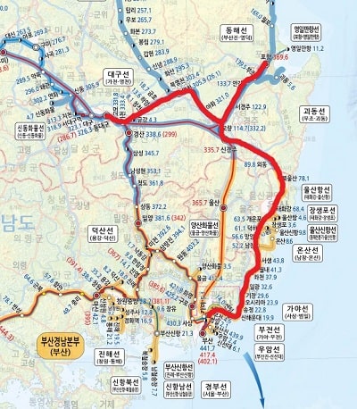 동대구 포항, 동대구 부전 무궁화호 요금표(동해선, 기타지선 경유, 열차 운임표)와 정차역