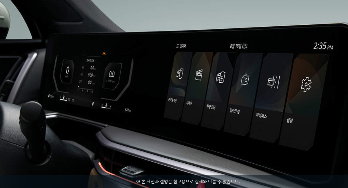 파노라믹 커브드 디스플레이 12.3인치 클러스터와 인포테인먼트 시스템을 하나의 화면처럼 연결시킨 통합형 디스플레이로&#44; 기아의 차세대 인포테인먼트 시스템 &lsquo;ccNC&rsquo; 가 적용되었습니다.