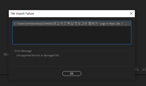  Unsupported format of damaged file 프리미어프로 파일 열기 안됨