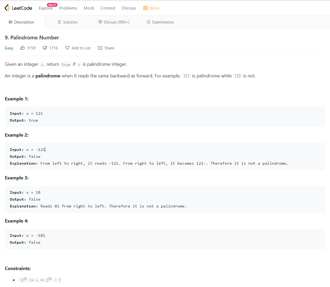 [릿코드, Leetcode] [JAVA] Palindrome Number