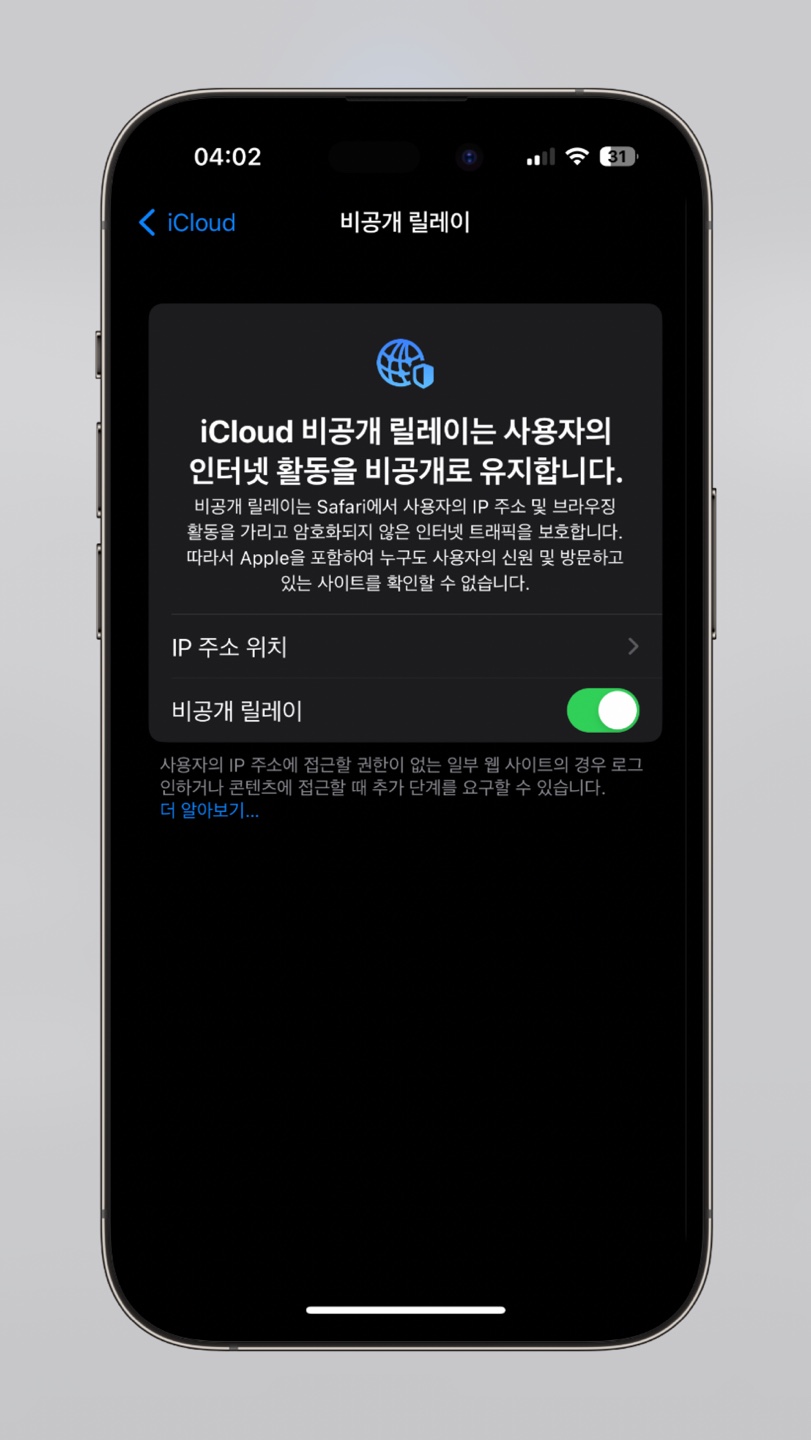 iCloud 개인 릴레이 설명 화면