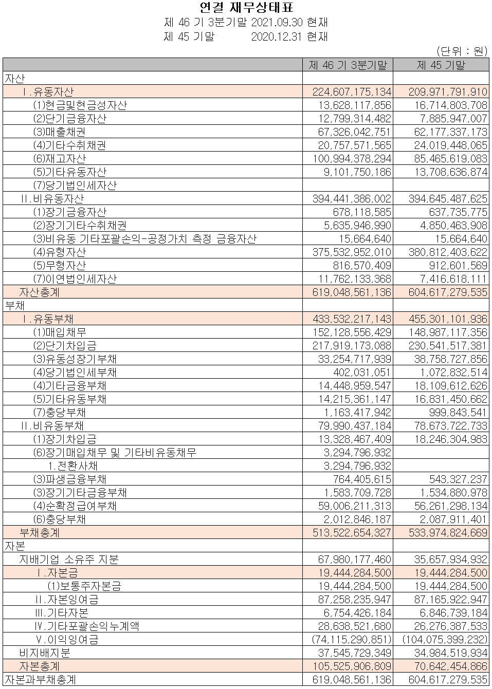 디아이씨 - 재무상태표