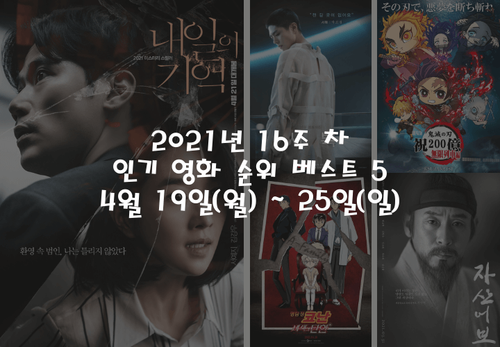  2021년 16주 차 4월 19일(월) ~ 25일(일) 인기 영화 순위 베스트 5