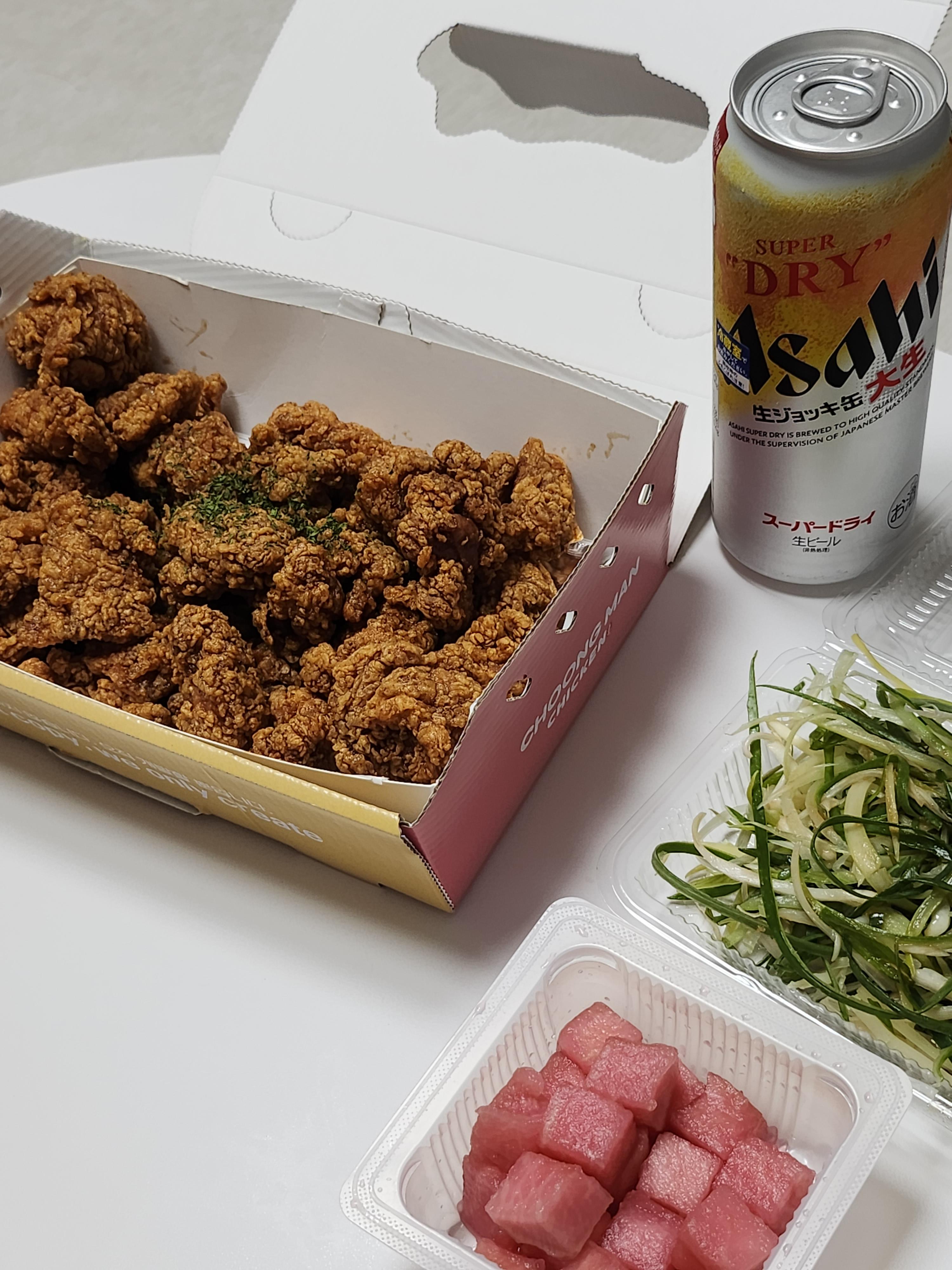  파닭치킨 맛집 충만치킨 브랜드 간장파닭 후기 아사히 캔생맥주