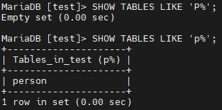 SHOW TABLES LIKE &#39;KEYWORD&#39;;