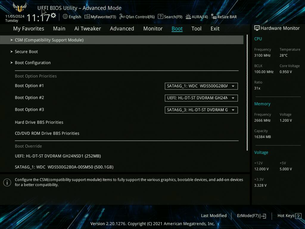 ASUS Mainboard Firmware Boot menu