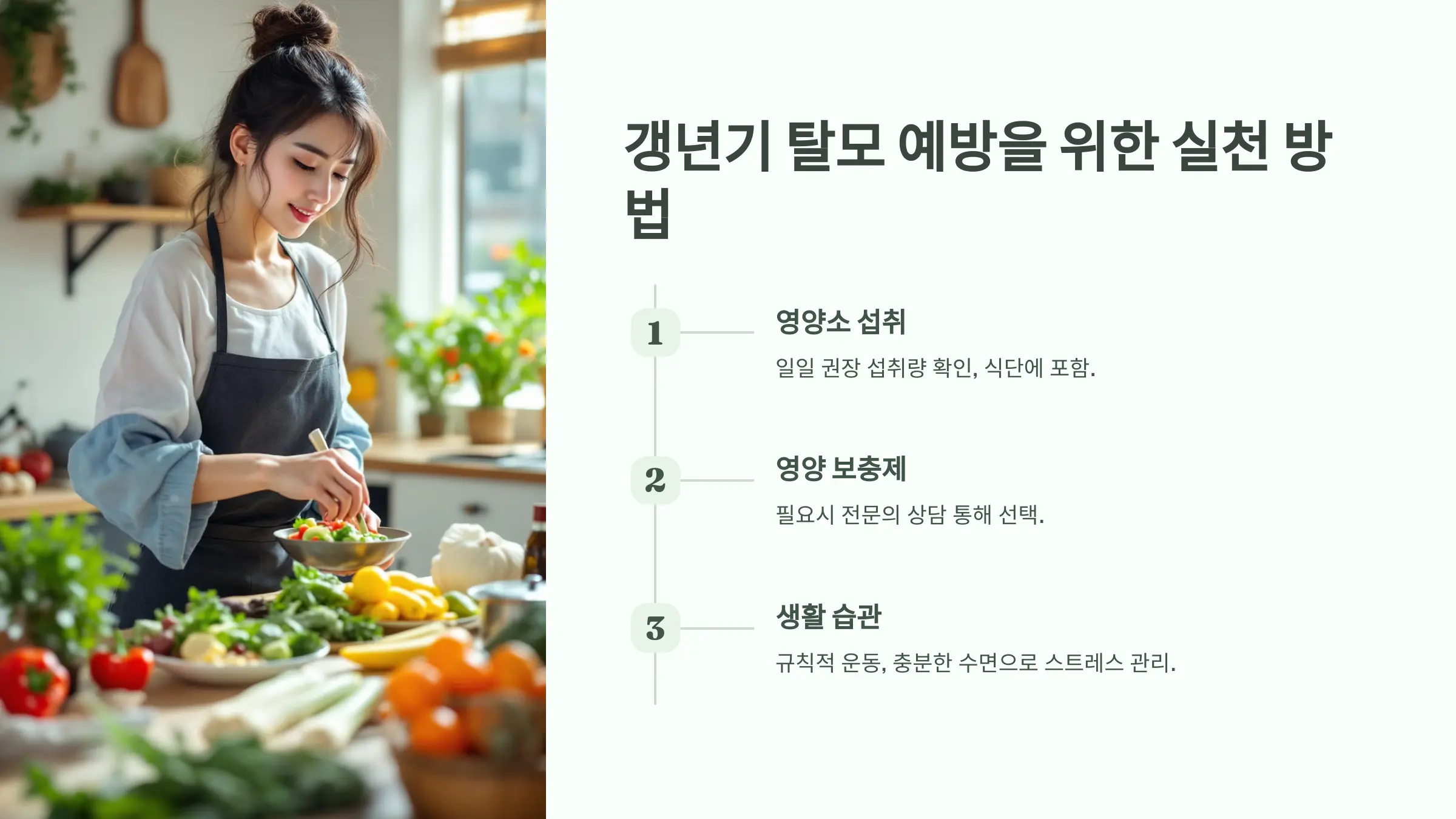 갱년기 여성 탈모, 이 영양소만 챙겨도 달라집니다 - 전문의 10인의 필수 영양소 추천