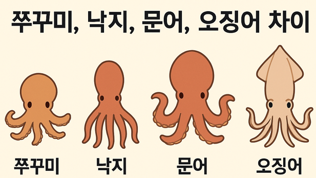 🐙쭈꾸미? 낙지? 문어? 오징어? 헷갈리는 해산물 차이 쉽게 정리!