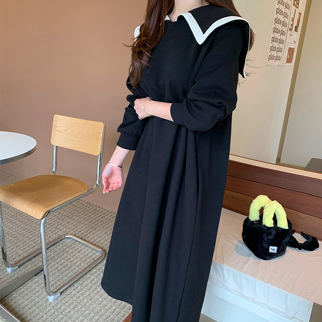 민스샵 테이핑 세일러 기모 원피스