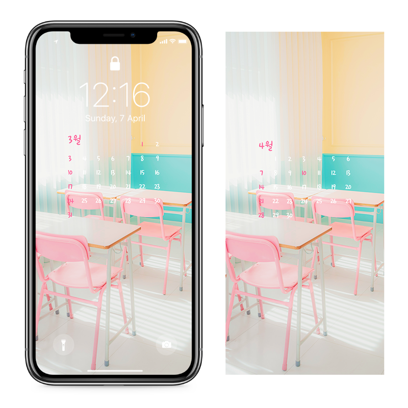 01 핑크색 교실 의자 AB - 2024년3월 아이폰달력배경화면