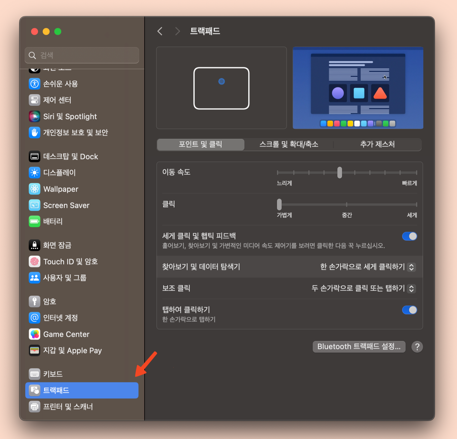 트랙패드 기본 설정