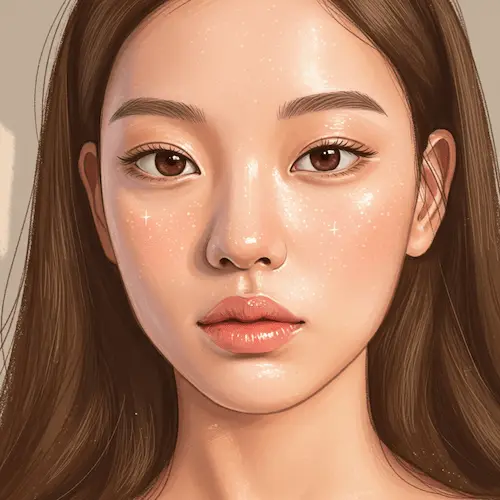 잡티 없이 빛나는 한국 연예인처럼 건강한 피부를 가진 여성의 얼굴