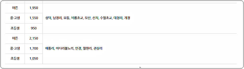 시계외 어른버스 요금 2