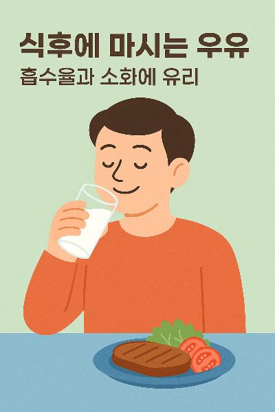 식후에 마시는 우유를 표현한 일러스트 이미지