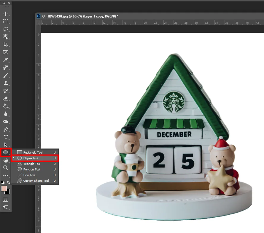 어도비 포토샵에서 타원을 넣는 모습