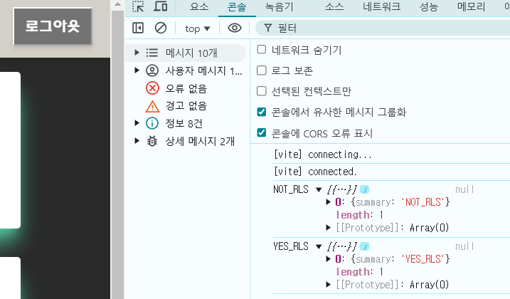 로그인 시에는 조회된다(YES_RLS).