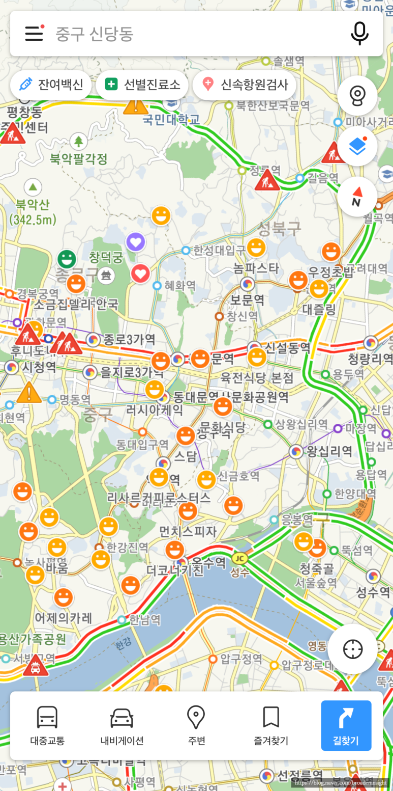 즐겨찾기의 지도표시 기능 활용 모습