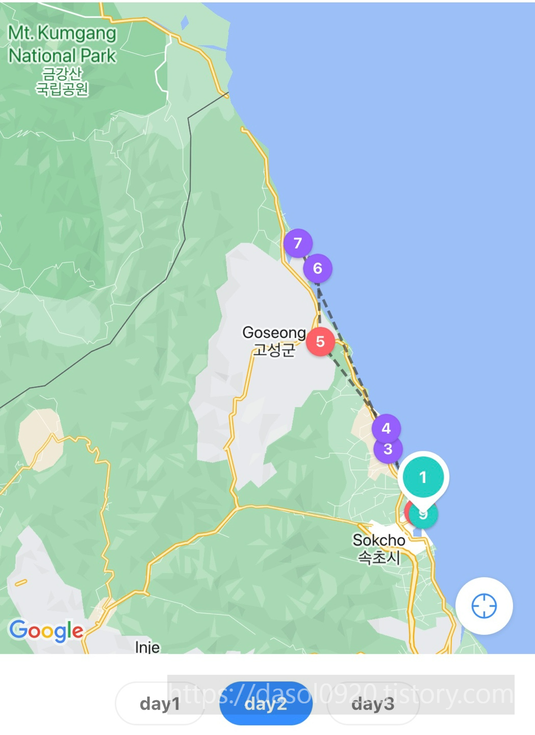 강원도_고성_속초_여행_2일차 일정 지도