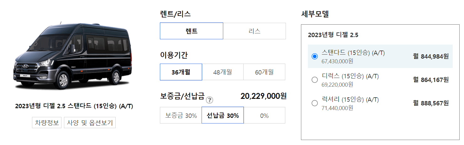 쏠라티 장기렌트 가격